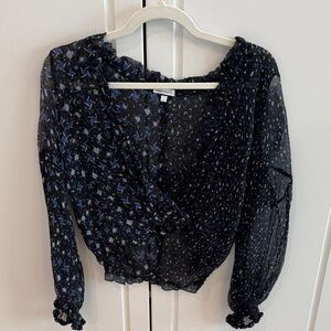 Poupette St. Barth Sheer Black and Blue Blouse